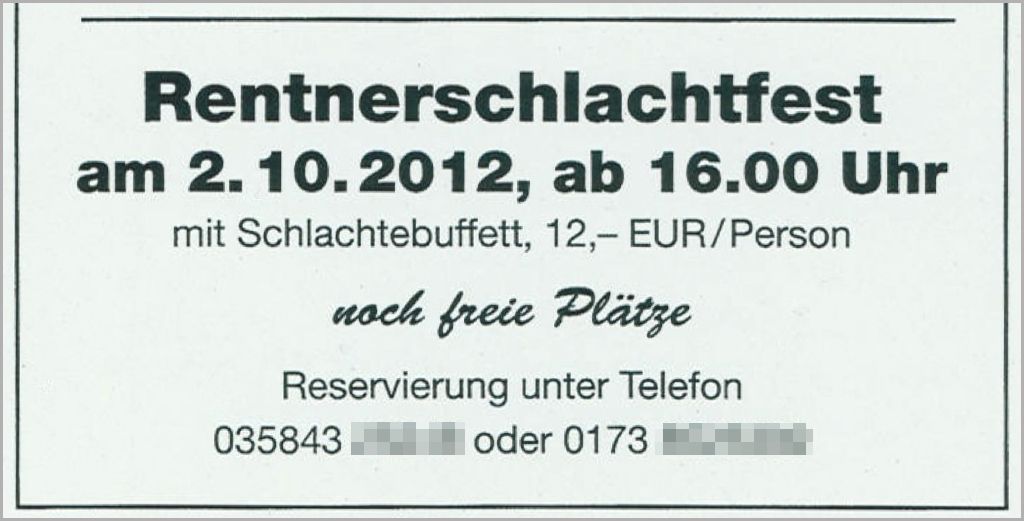 Rentnerschlachtfest mit Schlachtebuffett